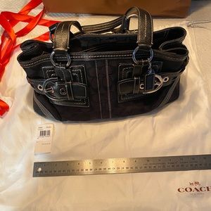 Coach Soho Signature Satchel black w/ white stitching and silver tone buckle